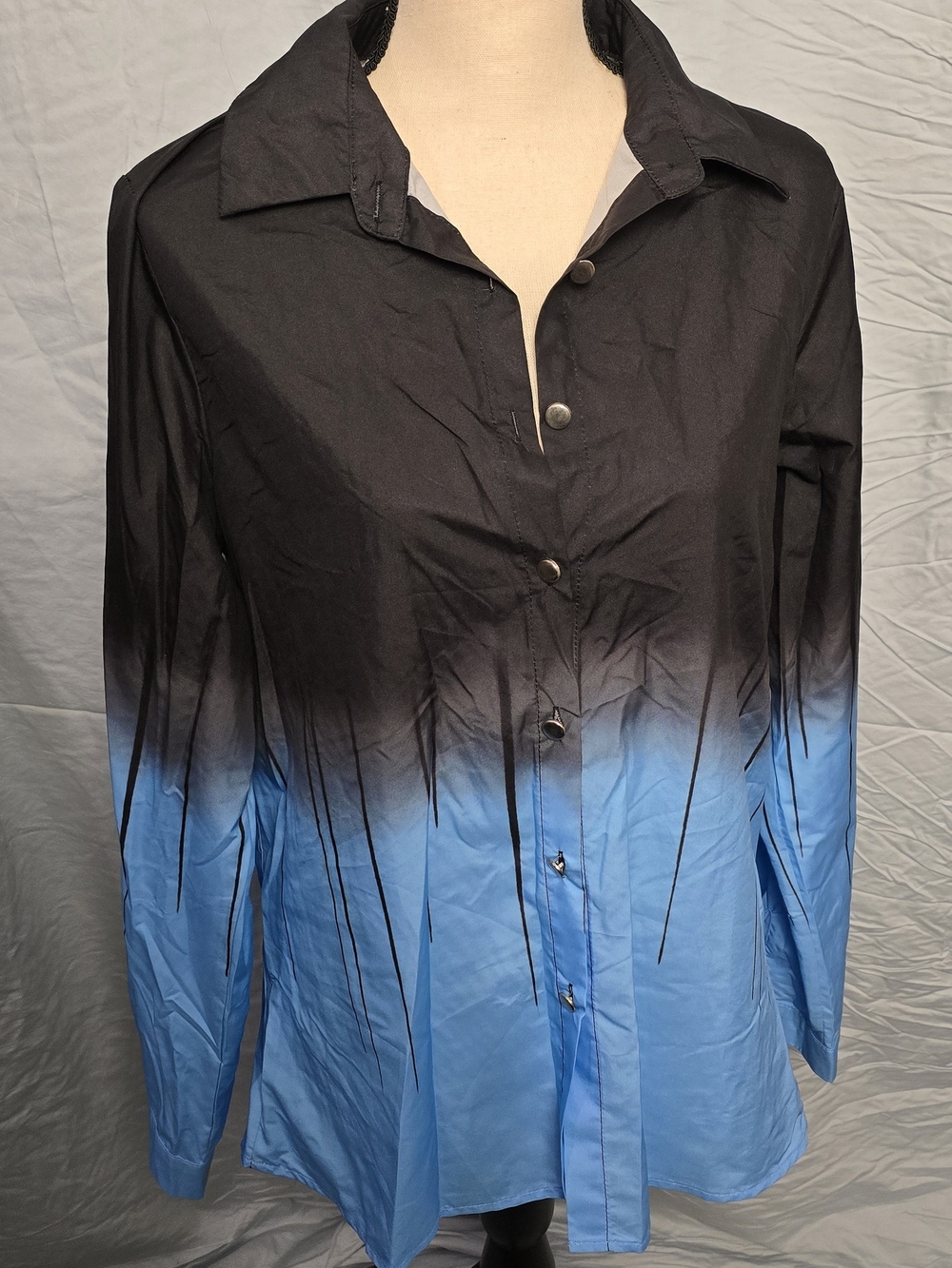 SHEIN Black to Blue Ombre Button-Down Shirt